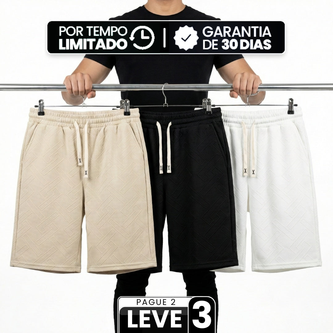 [Leve 3, Pague Só 2!] Bermuda Dravon Masculino em Malha Jacquard Texturizada de Algodão e Poliéster com Padrão Geométrico 3D