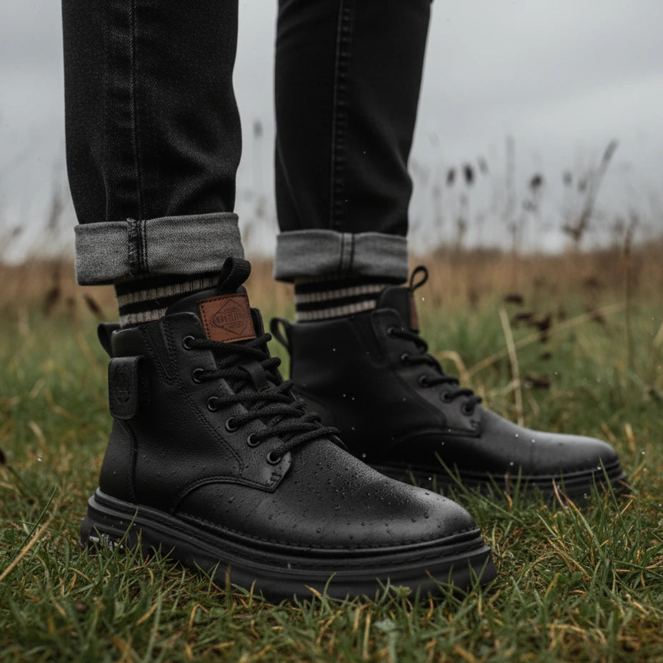 Bota Sentinel Masculina Antiderrapante de Cano Médio em Couro Legítimo e Lã Natural + 4 Cuecas, Relógio e Cinto GRÁTIS