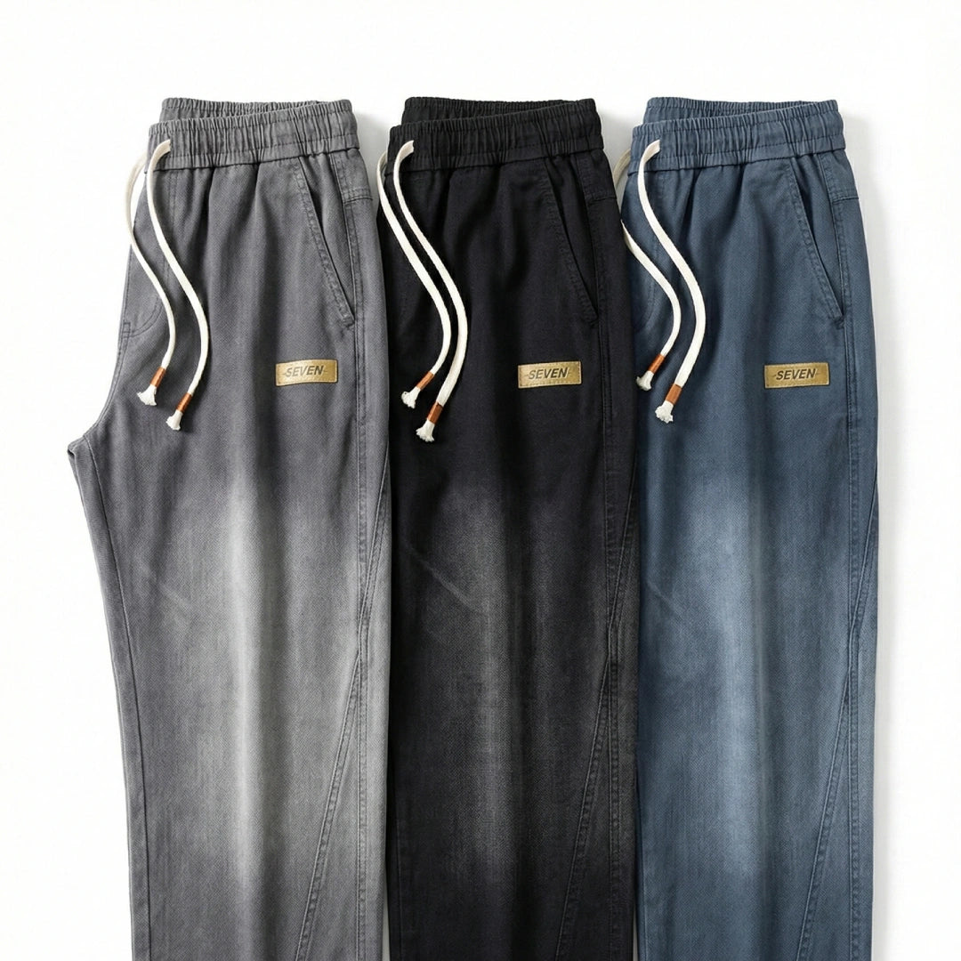 [Leve 3, Pague Só 2!] Calça Dravus Masculina em Algodão Encorpado e Sarja Lavada de Cintura Elástica com Costura Vertical em Relevo