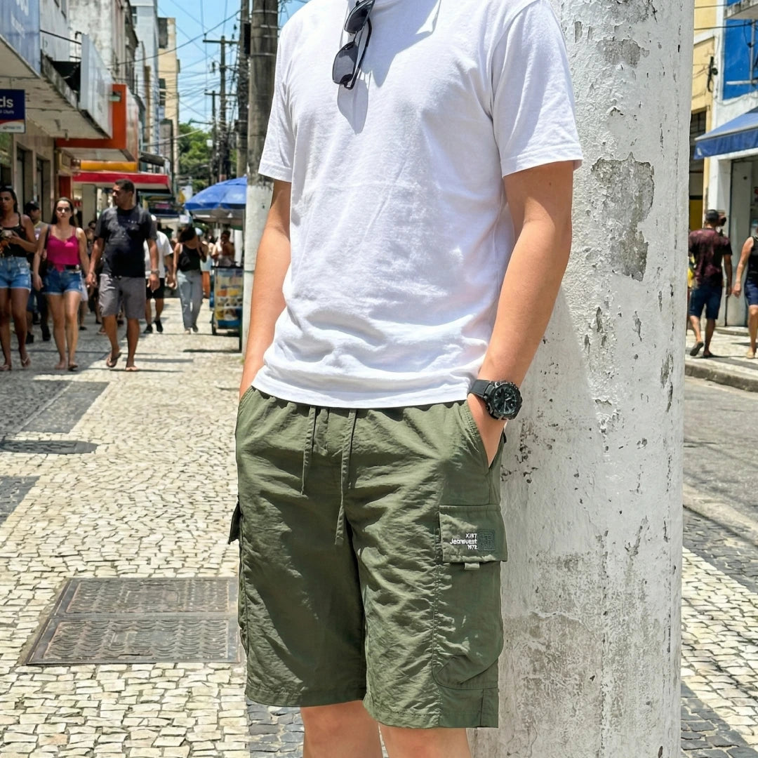 [Leve 4, Pague Só 2!] Bermuda Vektor Masculina em Nylon Texturizado de Alta Durabilidade com Bolsos Cargo e Etiqueta Industrial + BRINDES
