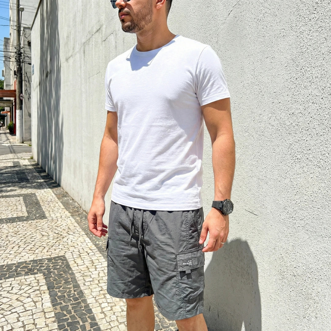 [Leve 4, Pague Só 2!] Bermuda Vektor Masculina em Nylon Texturizado de Alta Durabilidade com Bolsos Cargo e Etiqueta Industrial + BRINDES