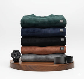 [Leve 6, Pague Só 3] Suéter Masculino Texturizado Sedrax em Malha de Seda Gelo, Viscose e Spandex + BRINDES: Relógio e Cinto