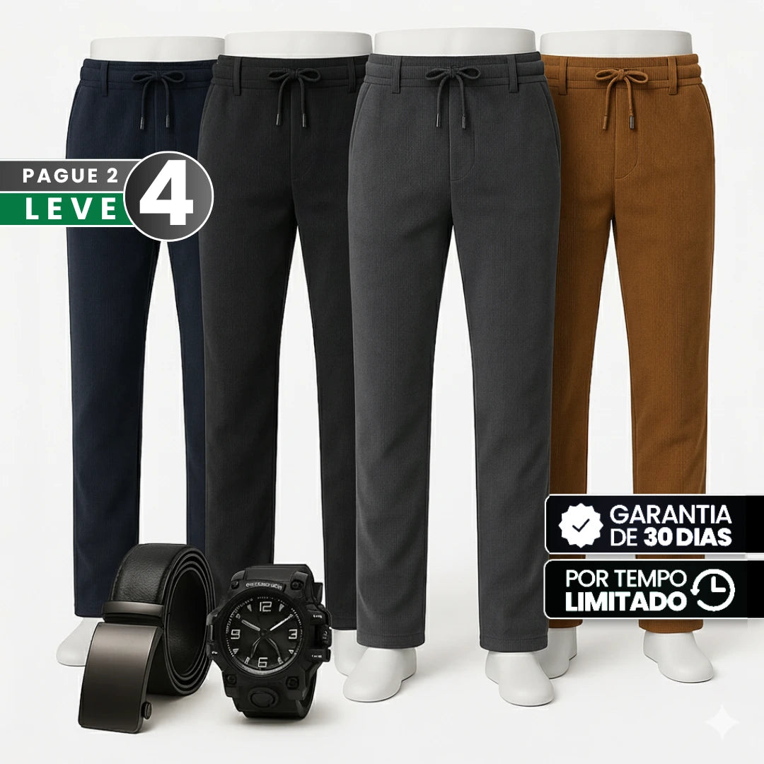 [Leve 4, Pague Só 2] Calça Valeno Masculina Térmica em Poliéster, Elastano e Algodão com Forro Fleece + BRINDES