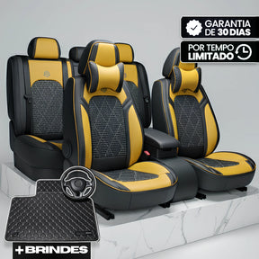 Capa Completa Dominus Automotiva Térmica em Couro Legítimo, Seda Gelada e Malha Extra Forte com Espuma de Memória + Tapete e Capa de Volante GRÁTIS