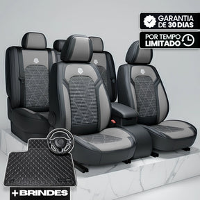 Capa Completa Dominus Automotiva Térmica em Couro Legítimo, Seda Gelada e Malha Extra Forte com Espuma de Memória + Tapete e Capa de Volante GRÁTIS